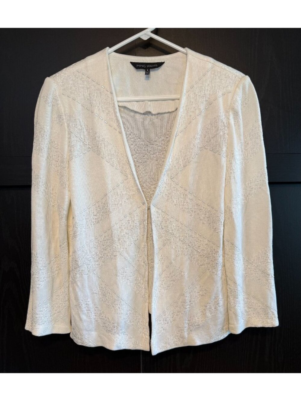 Ming Wang Women's Knit Beaded White Cardigan Sweater Small Office Career Preppy